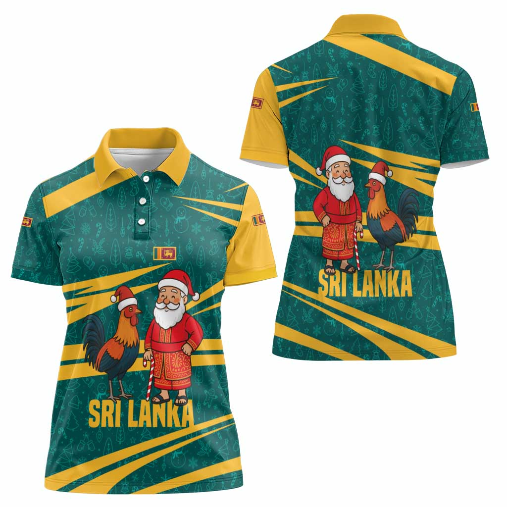 Sri Lanka Christmas Women Polo Shirt with Santa Claus Rooster Festive Pattern and National Flag Design - Wonder Print Shop