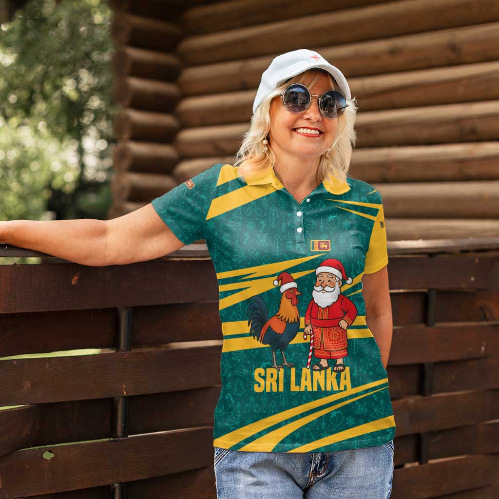 Sri Lanka Christmas Women Polo Shirt with Santa Claus Rooster Festive Pattern and National Flag Design - Wonder Print Shop