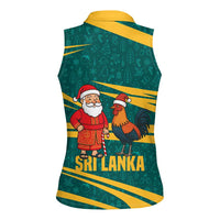 Sri Lanka Christmas Women Sleeveless Polo Shirt with Santa Claus Rooster Festive Pattern and National Flag Design - Wonder Print Shop