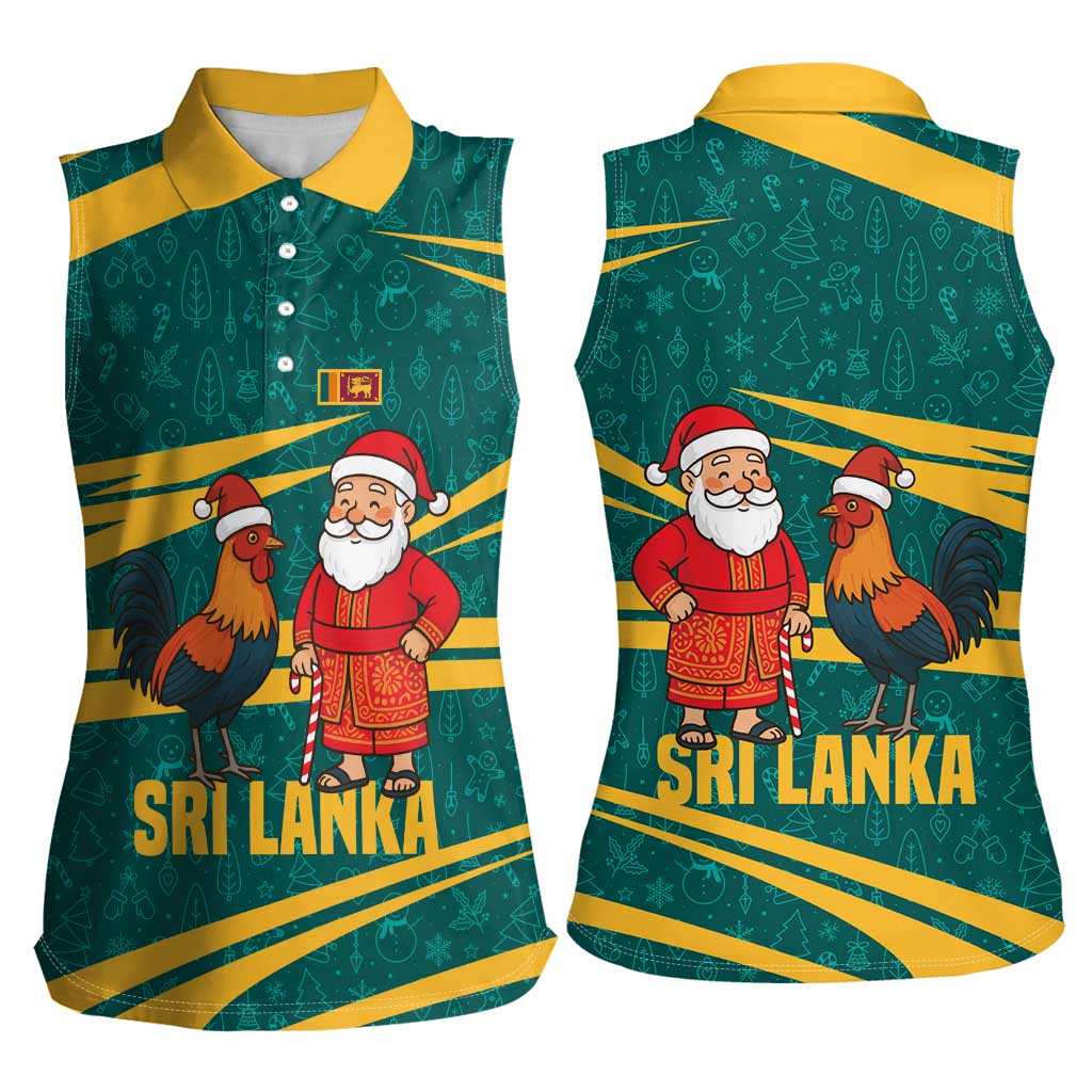 Sri Lanka Christmas Women Sleeveless Polo Shirt with Santa Claus Rooster Festive Pattern and National Flag Design - Wonder Print Shop