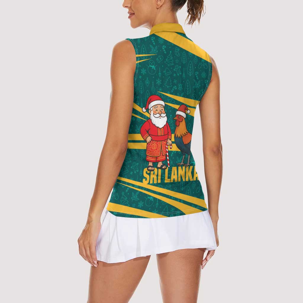 Sri Lanka Christmas Women Sleeveless Polo Shirt with Santa Claus Rooster Festive Pattern and National Flag Design - Wonder Print Shop