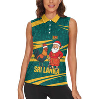 Sri Lanka Christmas Women Sleeveless Polo Shirt with Santa Claus Rooster Festive Pattern and National Flag Design - Wonder Print Shop
