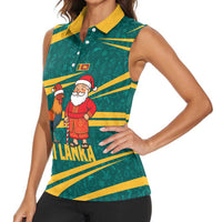 Sri Lanka Christmas Women Sleeveless Polo Shirt with Santa Claus Rooster Festive Pattern and National Flag Design - Wonder Print Shop