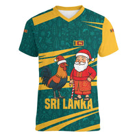Sri Lanka Christmas Women V-Neck T-Shirt with Santa Claus Rooster Festive Pattern and National Flag Design - Wonder Print Shop