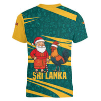 Sri Lanka Christmas Women V-Neck T-Shirt with Santa Claus Rooster Festive Pattern and National Flag Design - Wonder Print Shop