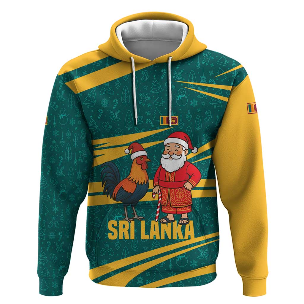 Sri Lanka Christmas Zip Hoodie with Santa Claus Rooster Festive Pattern and National Flag Design - Wonder Print Shop
