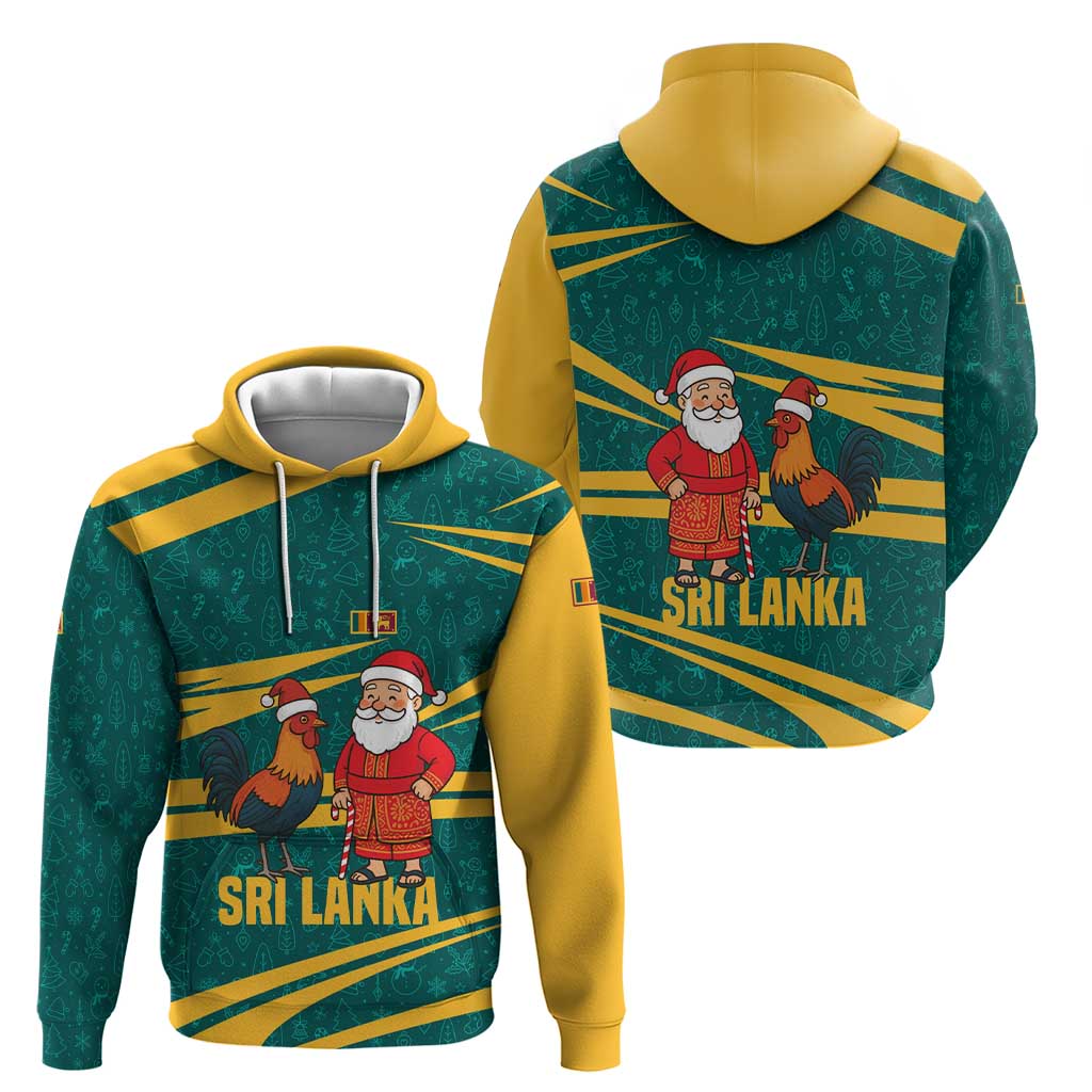 Sri Lanka Christmas Zip Hoodie with Santa Claus Rooster Festive Pattern and National Flag Design - Wonder Print Shop