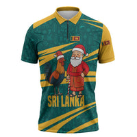 Sri Lanka Christmas Zipper Polo Shirt with Santa Claus Rooster Festive Pattern and National Flag Design - Wonder Print Shop
