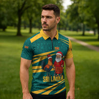 Sri Lanka Christmas Zipper Polo Shirt with Santa Claus Rooster Festive Pattern and National Flag Design - Wonder Print Shop