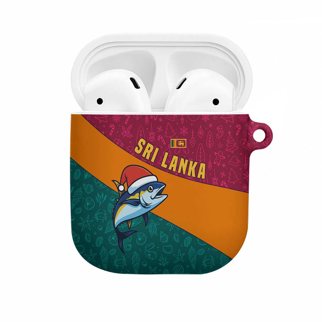 Sri Lanka Christmas AirPods Case with Santa Hat Fish Ocean Icons and Tri Color Festive Design - Wonder Print Shop