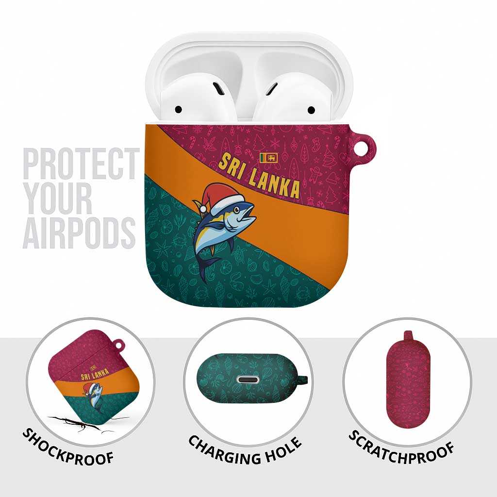 Sri Lanka Christmas AirPods Case with Santa Hat Fish Ocean Icons and Tri Color Festive Design - Wonder Print Shop