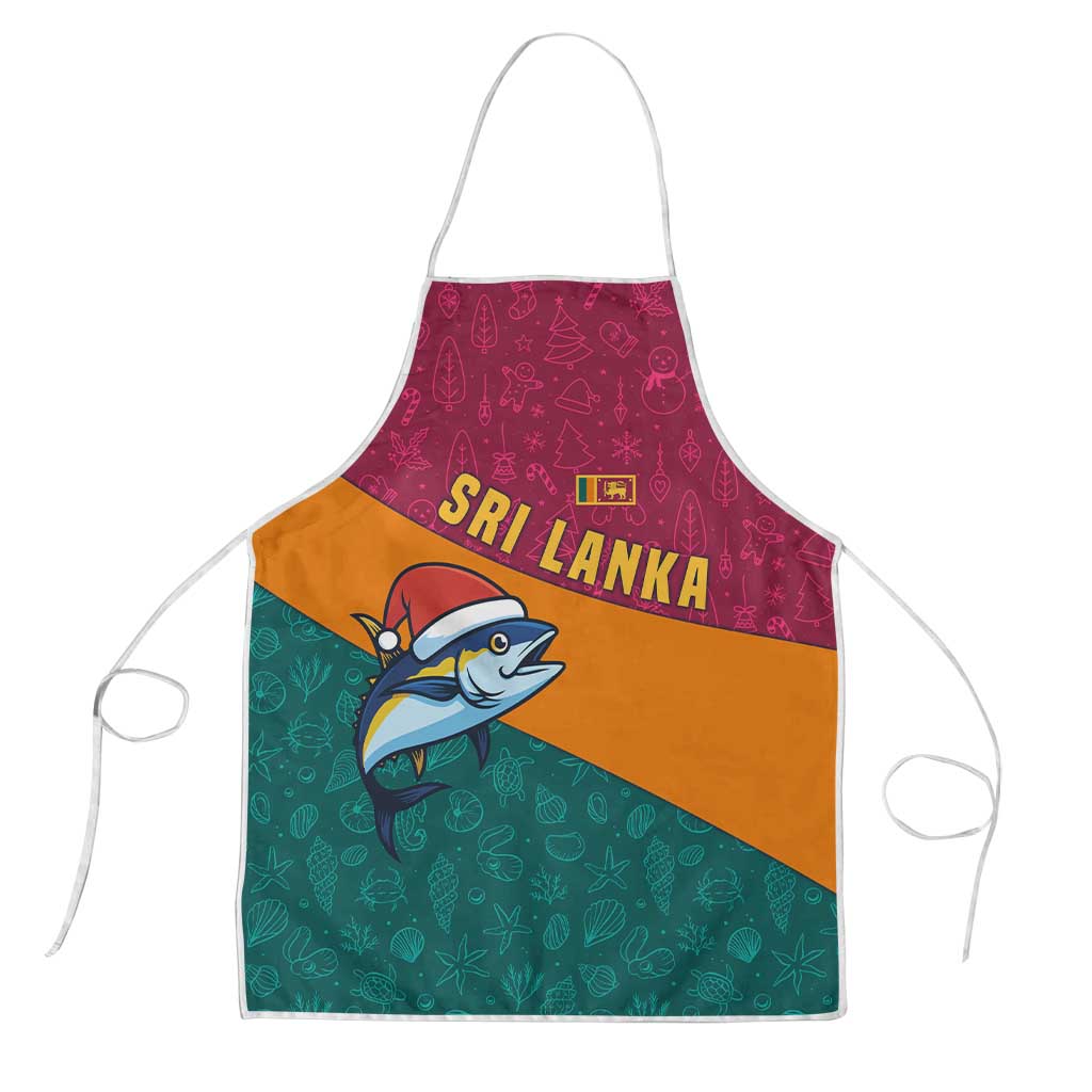 Sri Lanka Christmas Apron with Santa Hat Fish Ocean Icons and Tri Color Festive Design - Wonder Print Shop