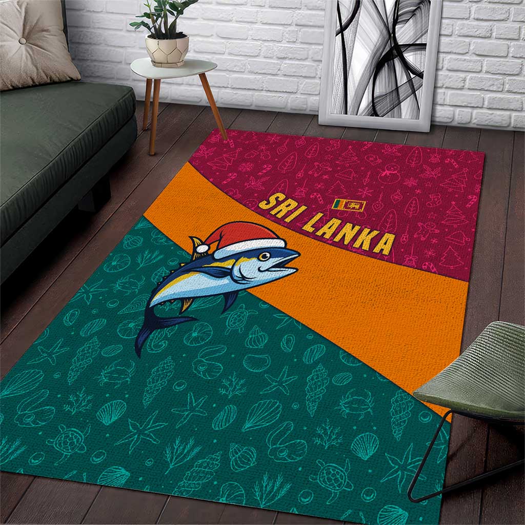 Sri Lanka Christmas Area Rug with Santa Hat Fish Ocean Icons and Tri Color Festive Design - Wonder Print Shop