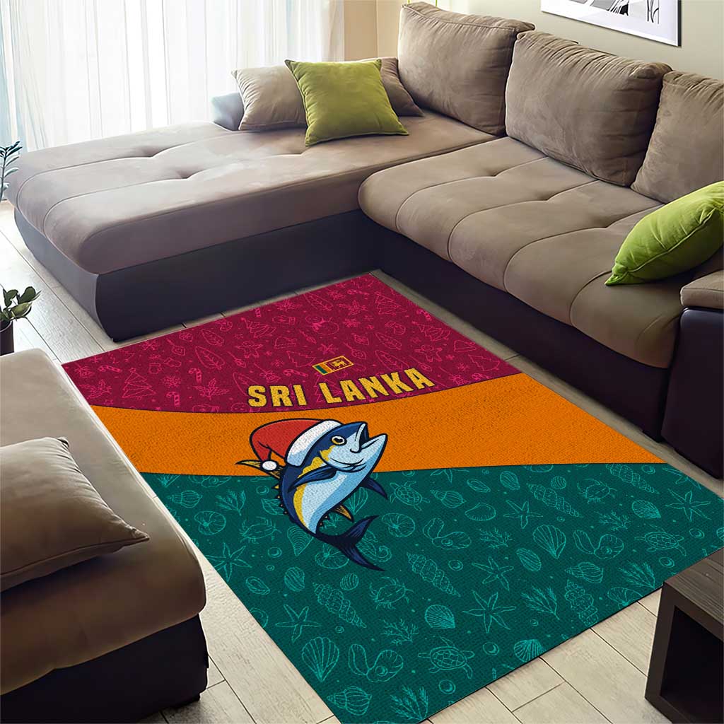 Sri Lanka Christmas Area Rug with Santa Hat Fish Ocean Icons and Tri Color Festive Design - Wonder Print Shop