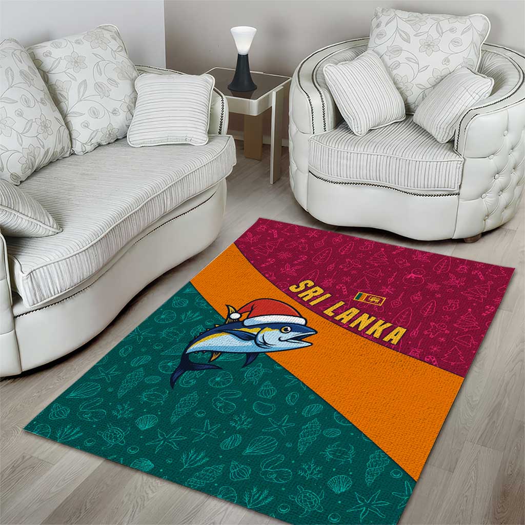 Sri Lanka Christmas Area Rug with Santa Hat Fish Ocean Icons and Tri Color Festive Design - Wonder Print Shop
