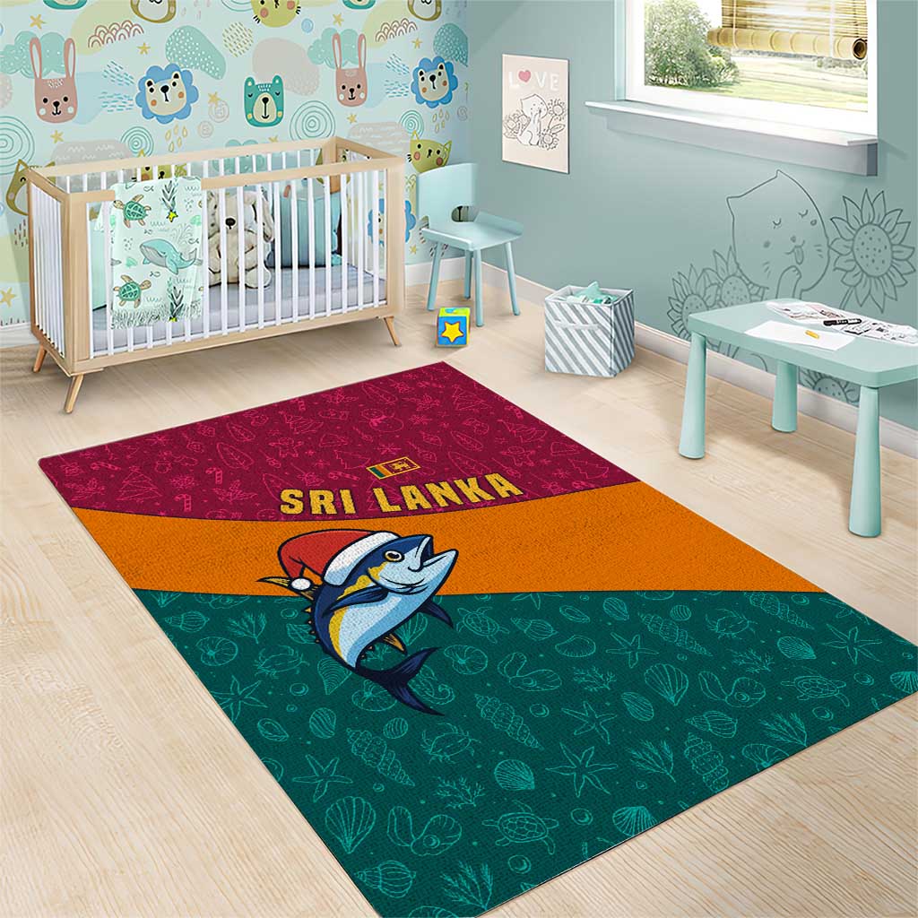 Sri Lanka Christmas Area Rug with Santa Hat Fish Ocean Icons and Tri Color Festive Design - Wonder Print Shop
