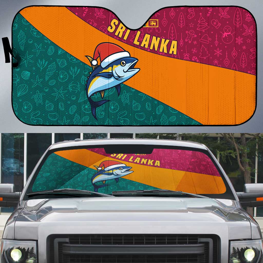 Sri Lanka Christmas Auto Sun Shade with Santa Hat Fish Ocean Icons and Tri Color Festive Design - Wonder Print Shop