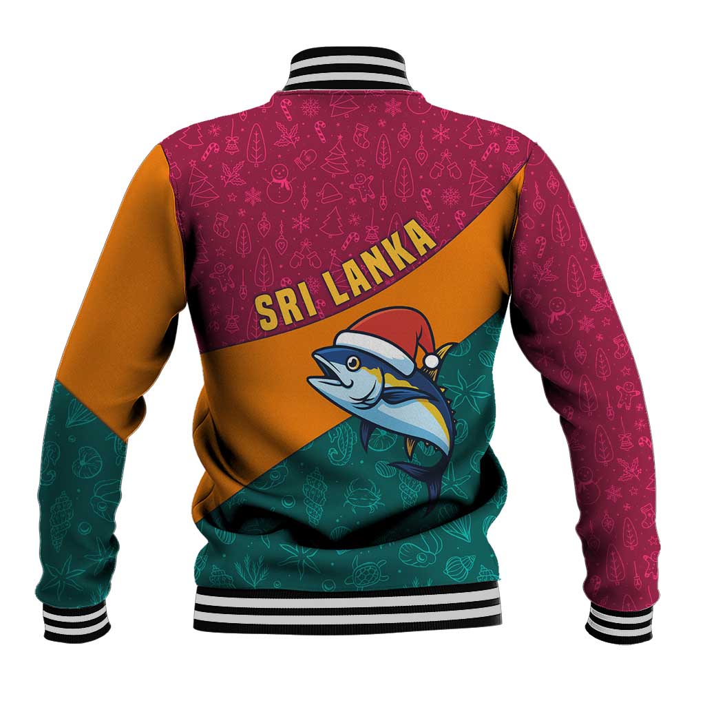 Sri Lanka Christmas Baseball Jacket with Santa Hat Fish Ocean Icons and Tri Color Festive Design - Wonder Print Shop