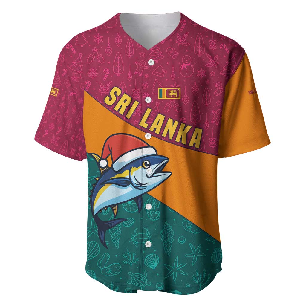 Sri Lanka Christmas Baseball Jersey with Santa Hat Fish Ocean Icons and Tri Color Festive Design - Wonder Print Shop