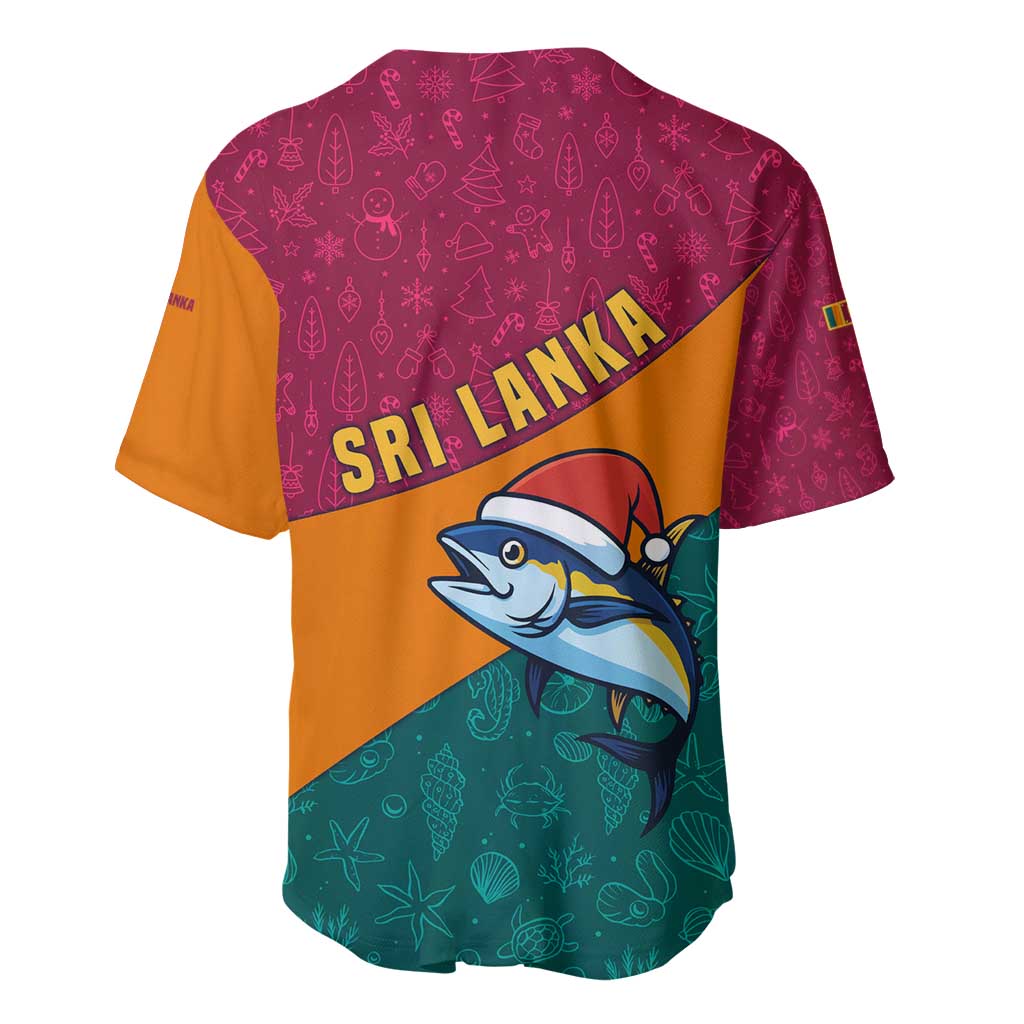 Sri Lanka Christmas Baseball Jersey with Santa Hat Fish Ocean Icons and Tri Color Festive Design - Wonder Print Shop