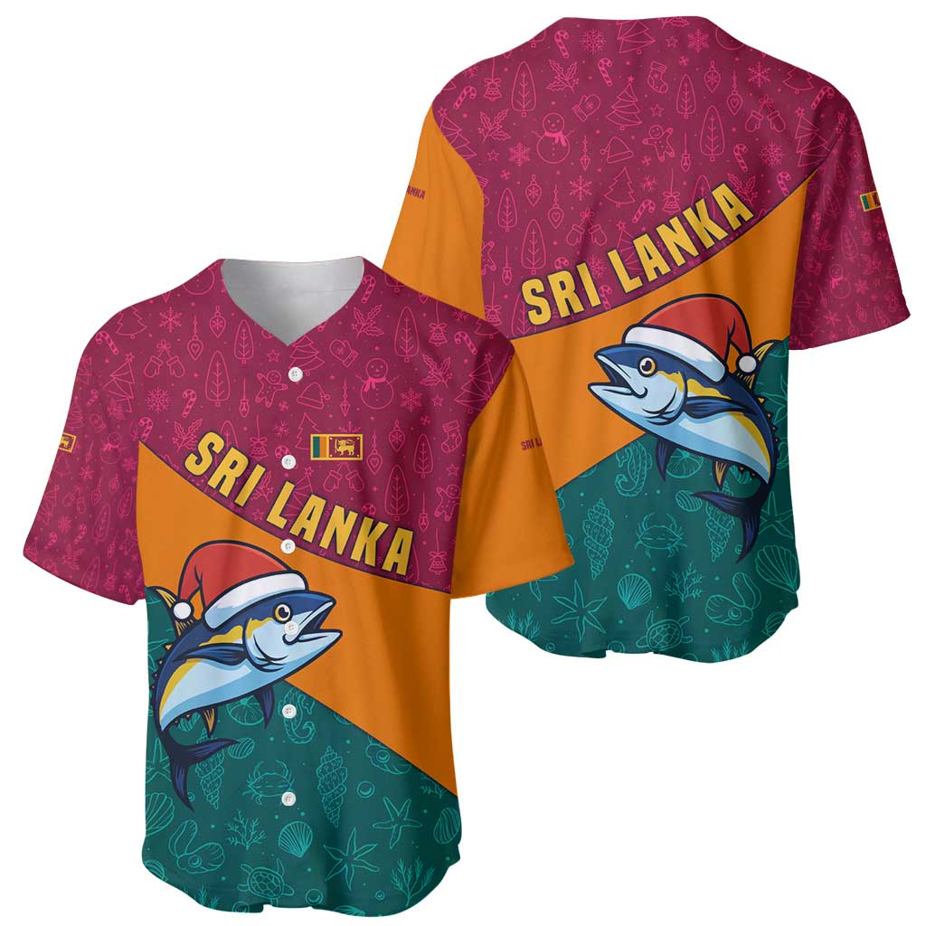 Sri Lanka Christmas Baseball Jersey with Santa Hat Fish Ocean Icons and Tri Color Festive Design - Wonder Print Shop