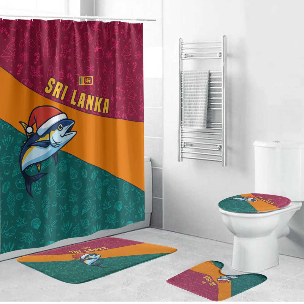 Sri Lanka Christmas Bathroom Set with Santa Hat Fish Ocean Icons and Tri Color Festive Design - Wonder Print Shop