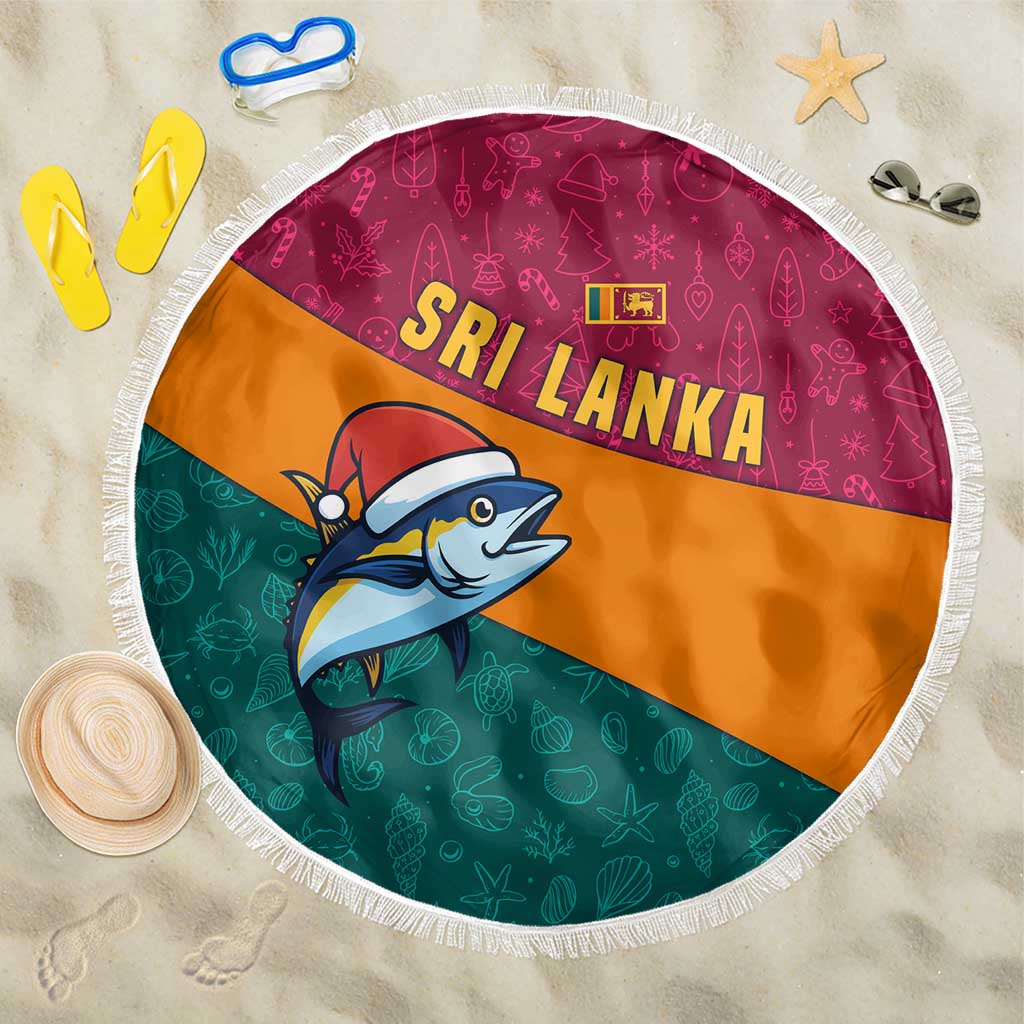 Sri Lanka Christmas Beach Blanket with Santa Hat Fish Ocean Icons and Tri Color Festive Design - Wonder Print Shop