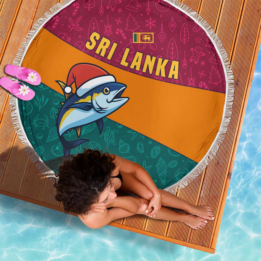 Sri Lanka Christmas Beach Blanket with Santa Hat Fish Ocean Icons and Tri Color Festive Design - Wonder Print Shop
