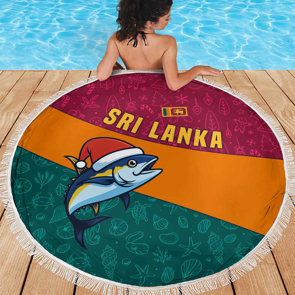 Sri Lanka Christmas Beach Blanket with Santa Hat Fish Ocean Icons and Tri Color Festive Design - Wonder Print Shop