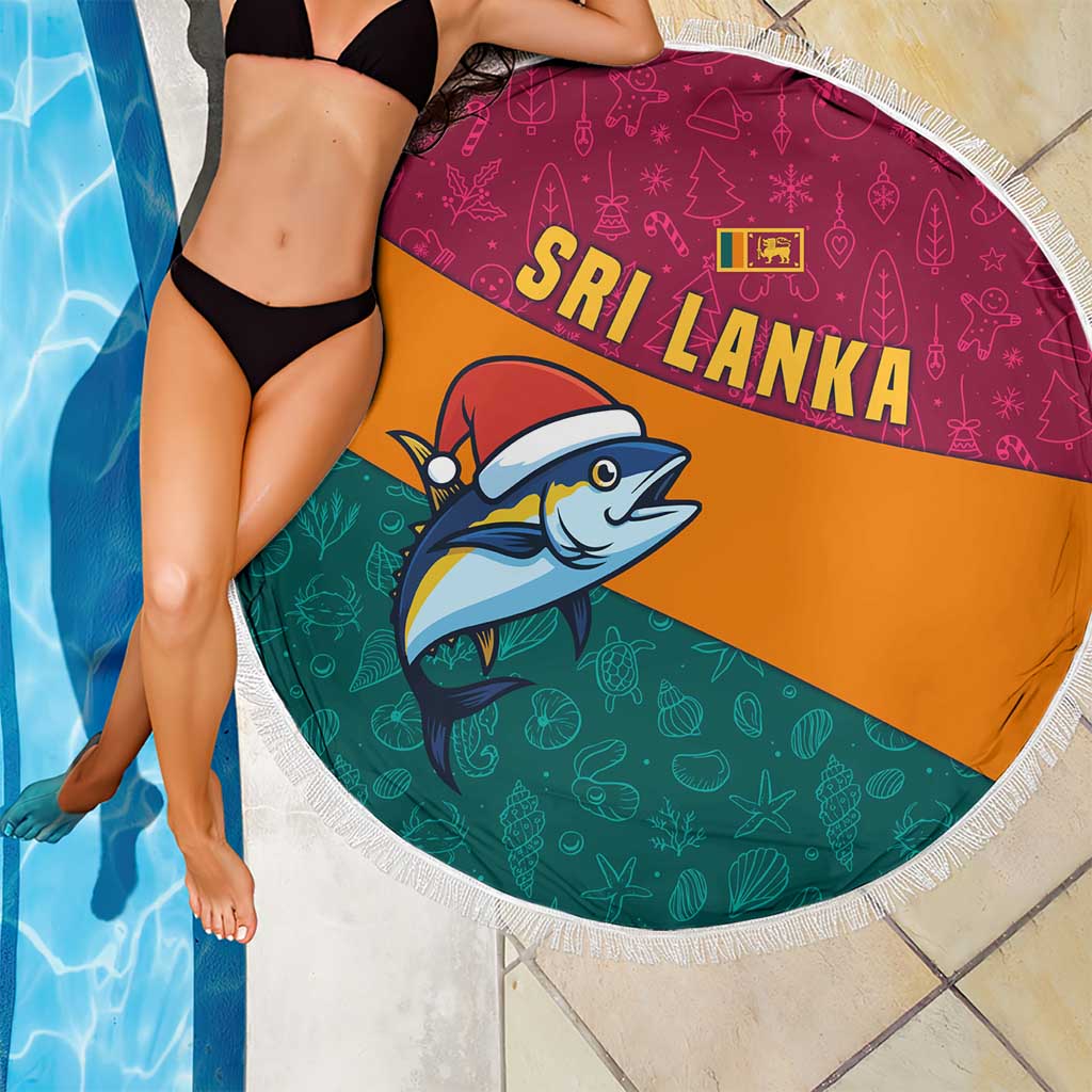 Sri Lanka Christmas Beach Blanket with Santa Hat Fish Ocean Icons and Tri Color Festive Design - Wonder Print Shop
