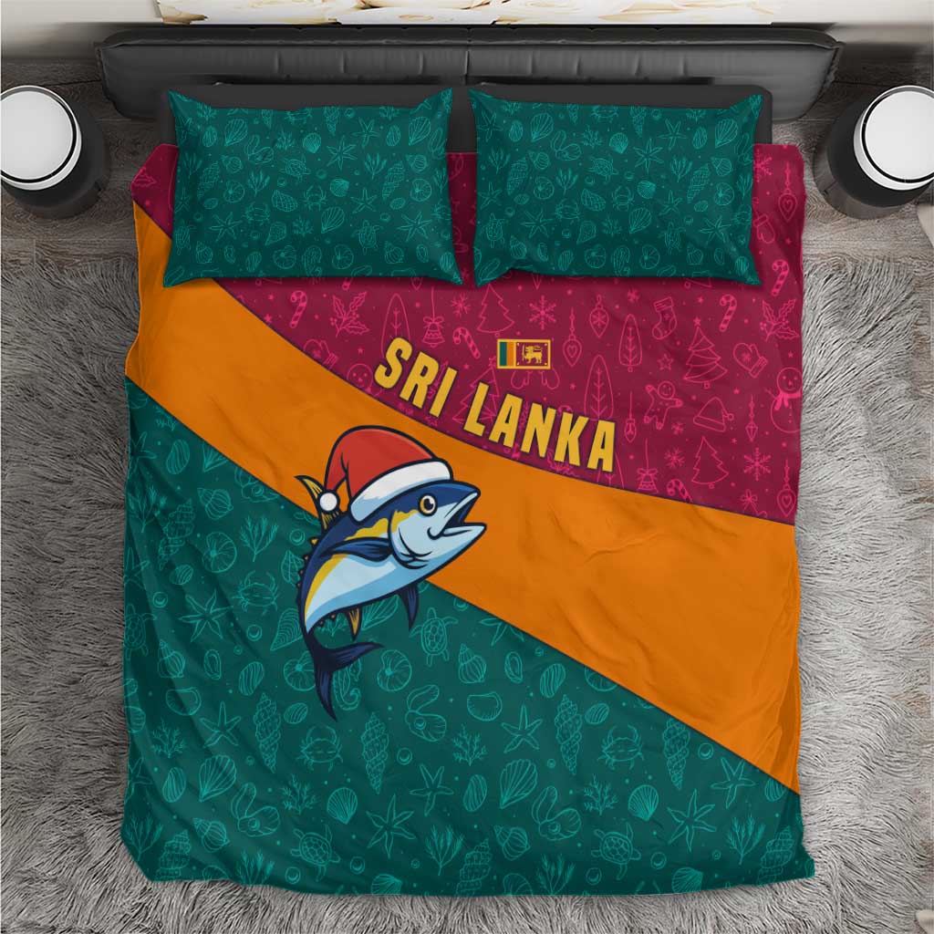 Sri Lanka Christmas Bedding Set with Santa Hat Fish Ocean Icons and Tri Color Festive Design - Wonder Print Shop