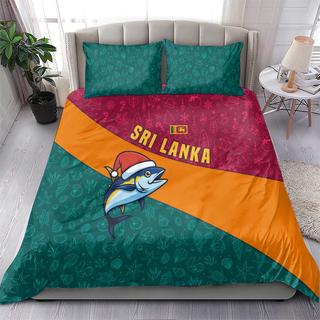 Sri Lanka Christmas Bedding Set with Santa Hat Fish Ocean Icons and Tri Color Festive Design - Wonder Print Shop