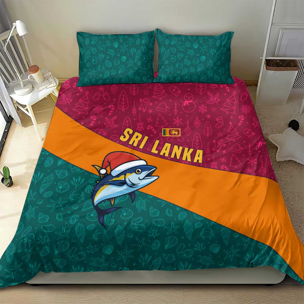 Sri Lanka Christmas Bedding Set with Santa Hat Fish Ocean Icons and Tri Color Festive Design - Wonder Print Shop