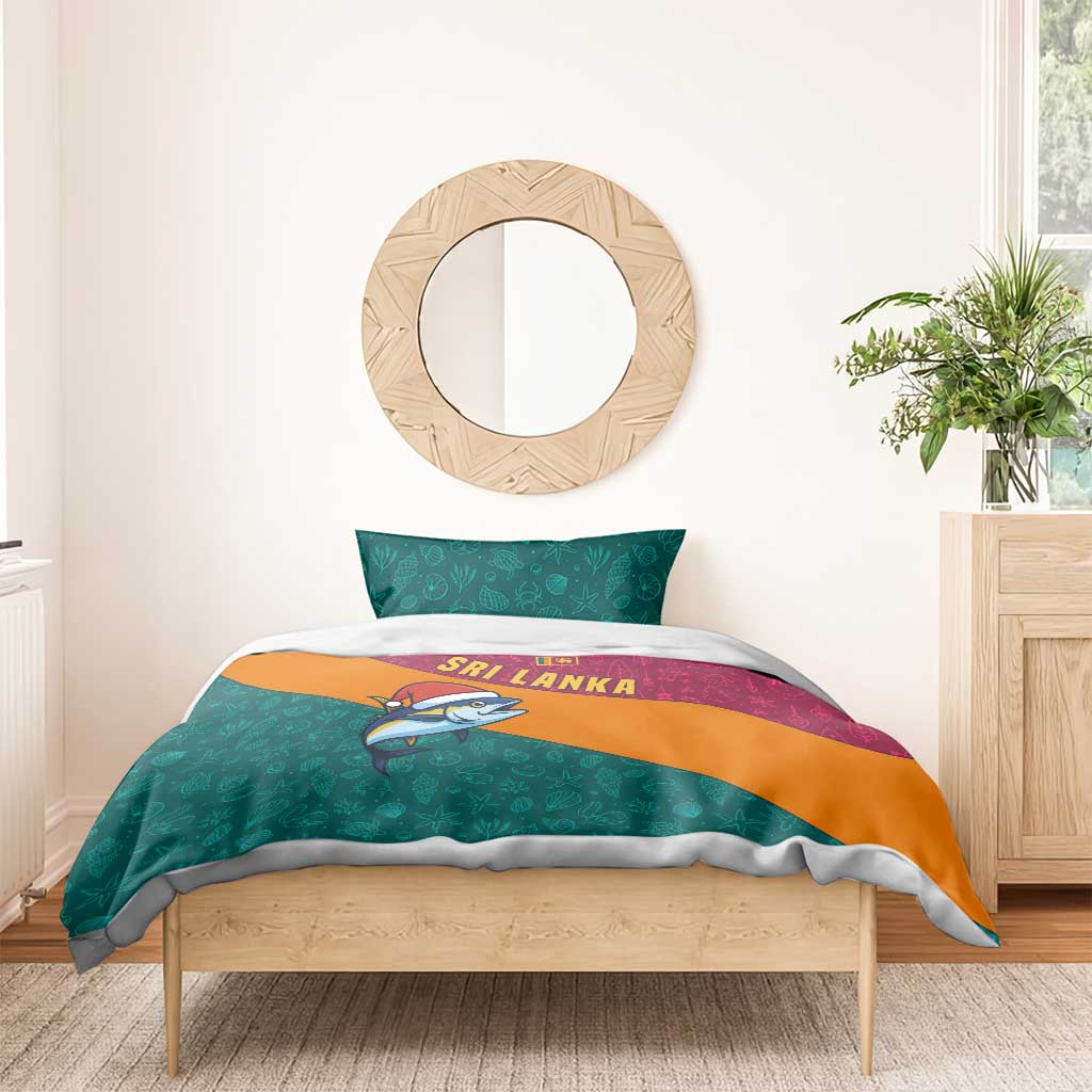 Sri Lanka Christmas Bedding Set with Santa Hat Fish Ocean Icons and Tri Color Festive Design - Wonder Print Shop