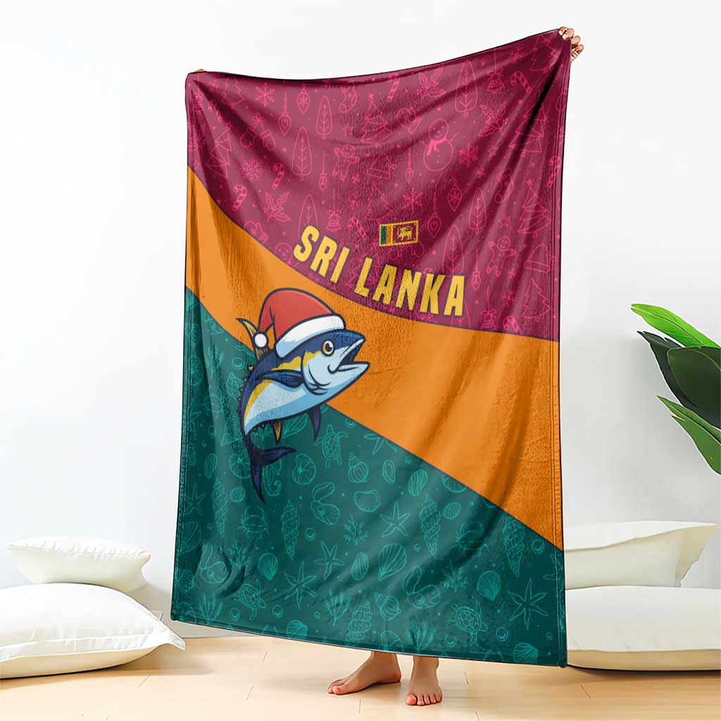 Sri Lanka Christmas Blanket with Santa Hat Fish Ocean Icons and Tri Color Festive Design - Wonder Print Shop