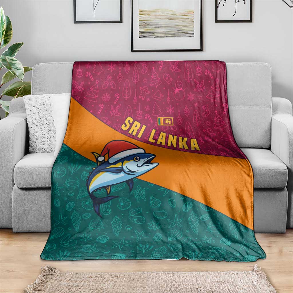 Sri Lanka Christmas Blanket with Santa Hat Fish Ocean Icons and Tri Color Festive Design - Wonder Print Shop