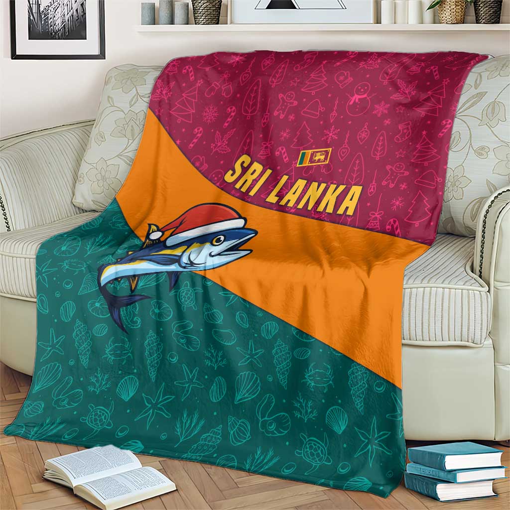 Sri Lanka Christmas Blanket with Santa Hat Fish Ocean Icons and Tri Color Festive Design - Wonder Print Shop