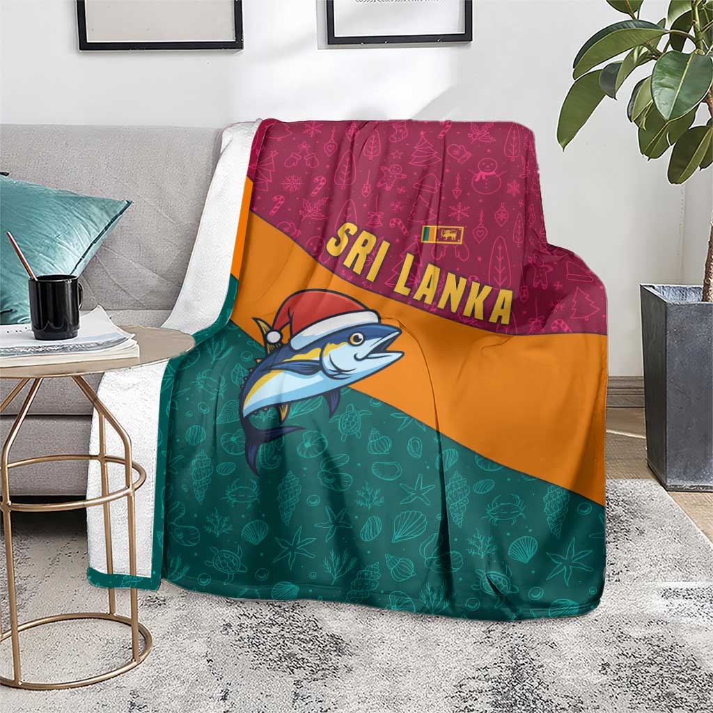 Sri Lanka Christmas Blanket with Santa Hat Fish Ocean Icons and Tri Color Festive Design - Wonder Print Shop
