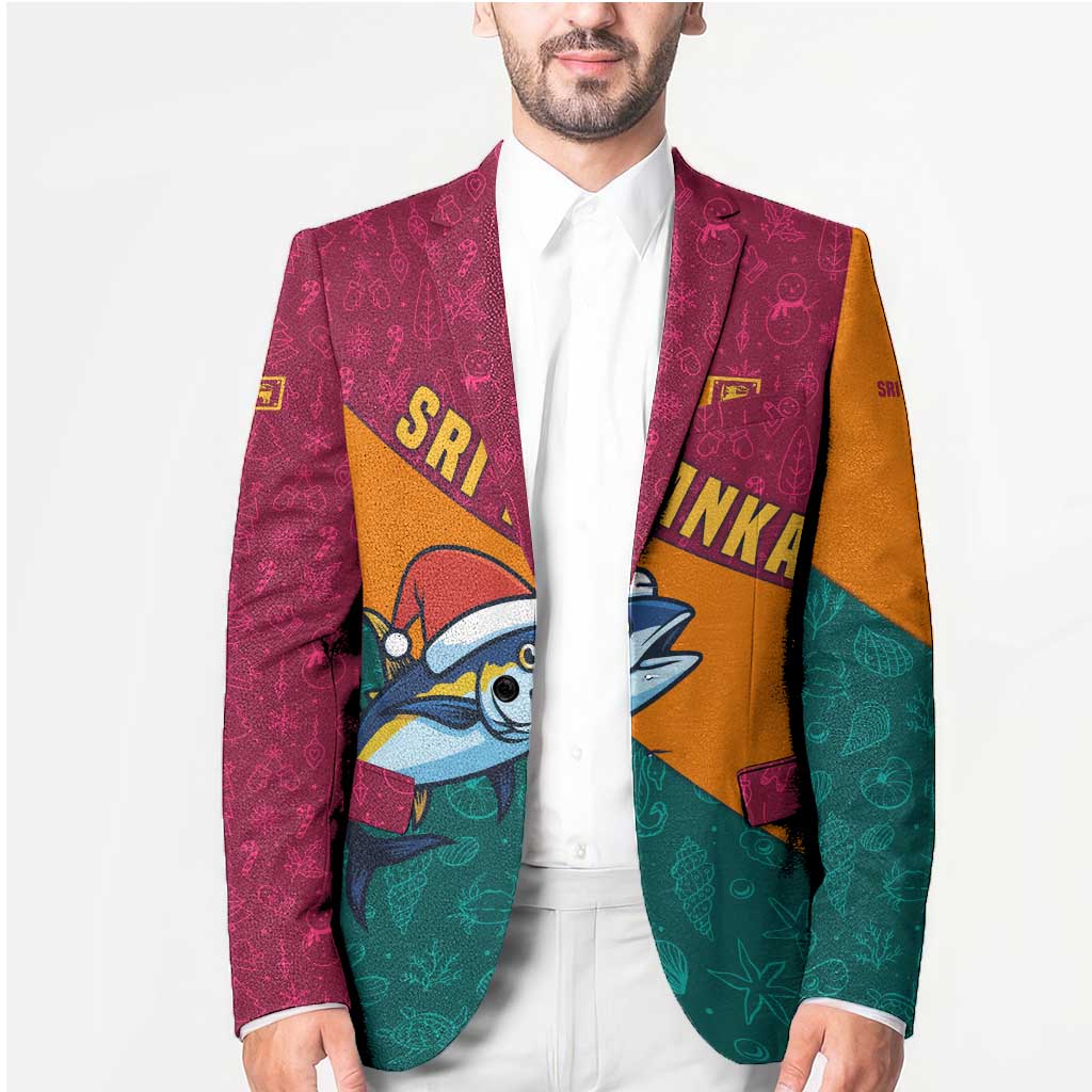 Sri Lanka Christmas Blazer with Santa Hat Fish Ocean Icons and Tri Color Festive Design - Wonder Print Shop
