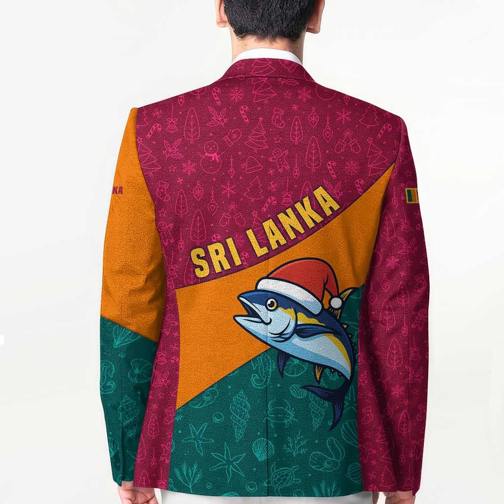 Sri Lanka Christmas Blazer with Santa Hat Fish Ocean Icons and Tri Color Festive Design - Wonder Print Shop