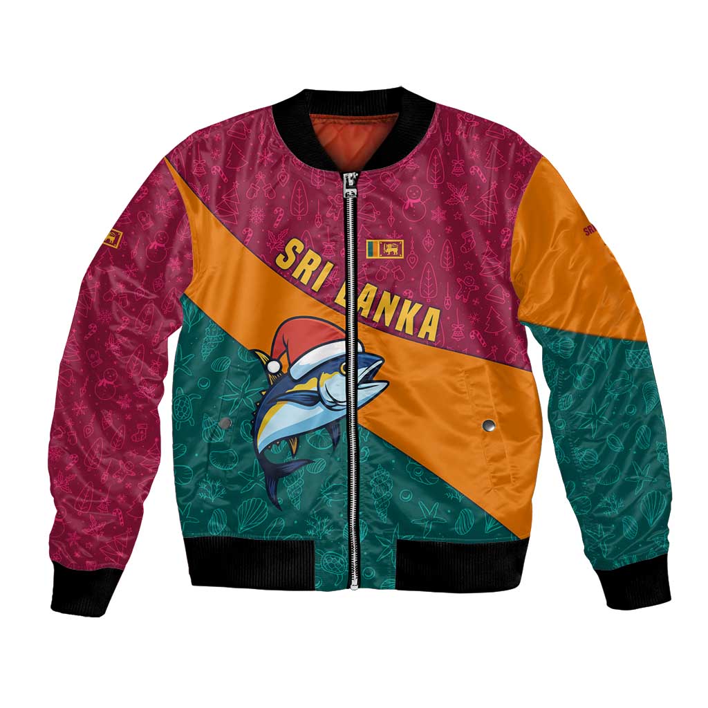 Sri Lanka Christmas Bomber Jacket with Santa Hat Fish Ocean Icons and Tri Color Festive Design - Wonder Print Shop