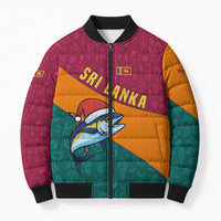 Sri Lanka Christmas Bomber Puffer Jacket with Santa Hat Fish Ocean Icons and Tri Color Festive Design - Wonder Print Shop