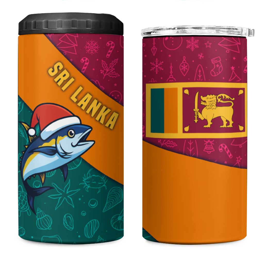 Sri Lanka Christmas 4 in 1 Can Cooler Tumbler with Santa Hat Fish Ocean Icons and Tri Color Festive Design - Wonder Print Shop