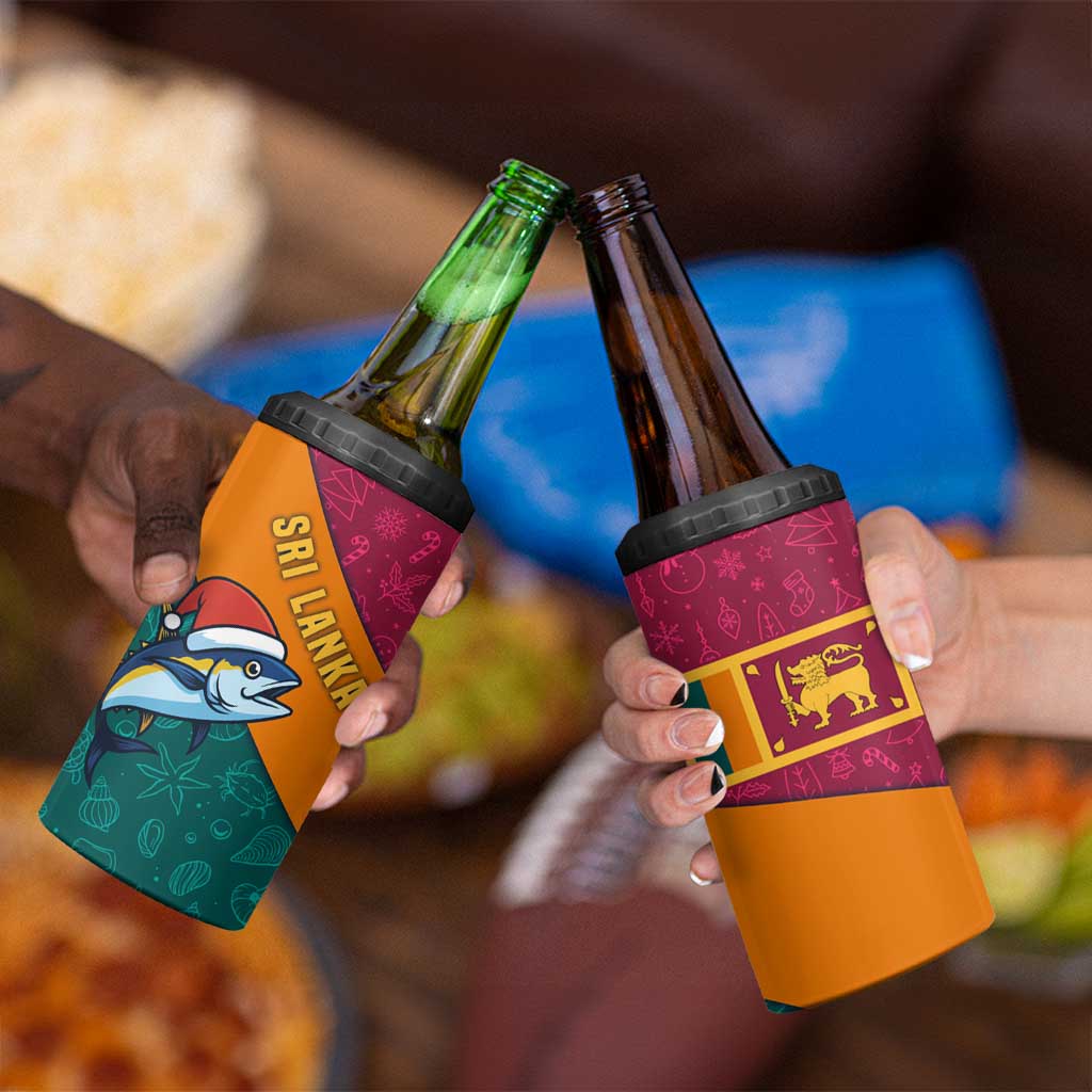 Sri Lanka Christmas 4 in 1 Can Cooler Tumbler with Santa Hat Fish Ocean Icons and Tri Color Festive Design - Wonder Print Shop