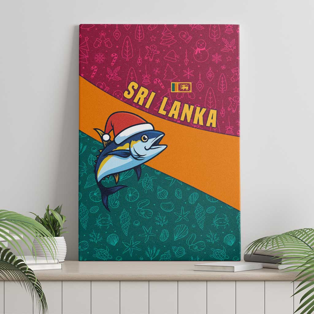 Sri Lanka Christmas Canvas Wall Art with Santa Hat Fish Ocean Icons and Tri Color Festive Design - Wonder Print Shop