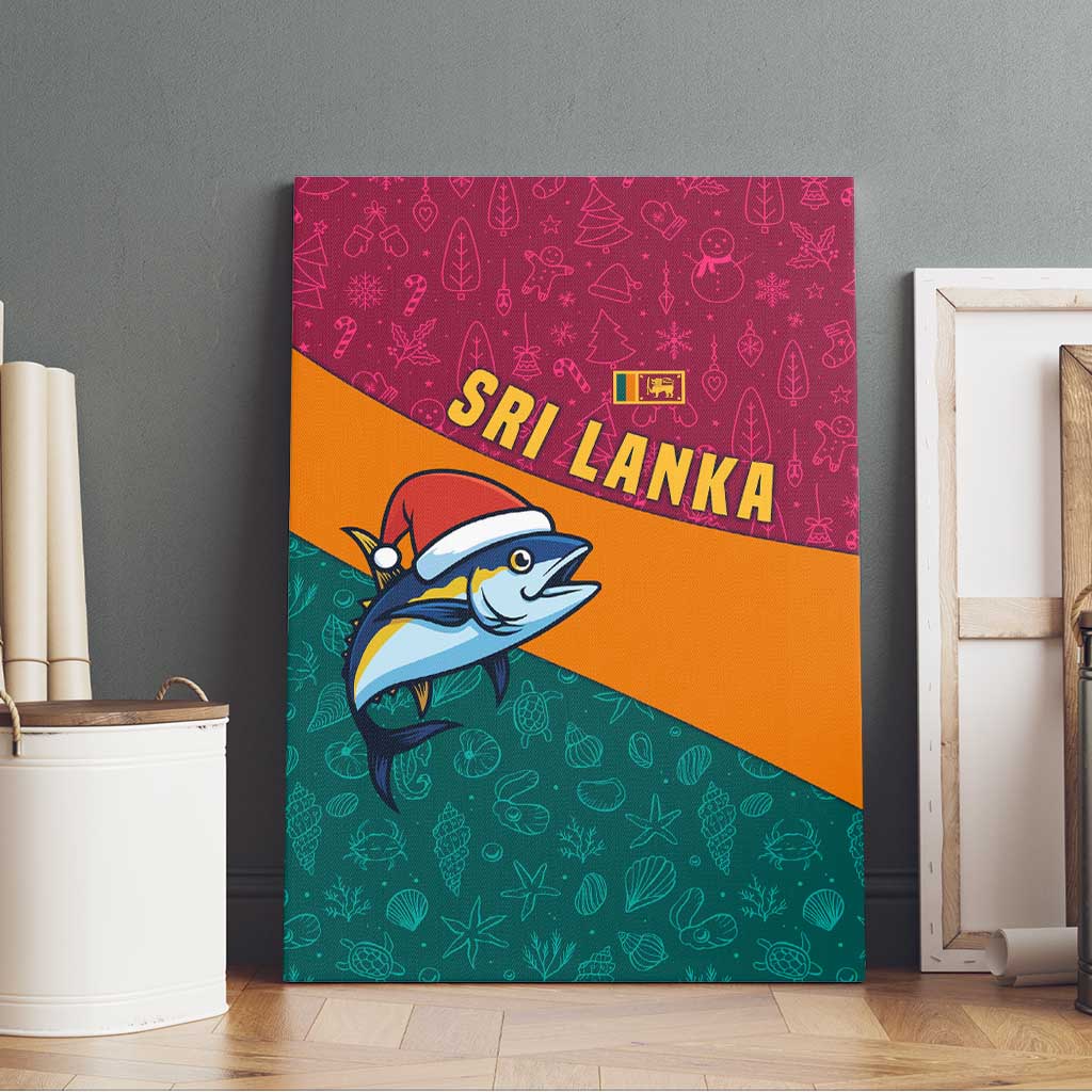 Sri Lanka Christmas Canvas Wall Art with Santa Hat Fish Ocean Icons and Tri Color Festive Design - Wonder Print Shop