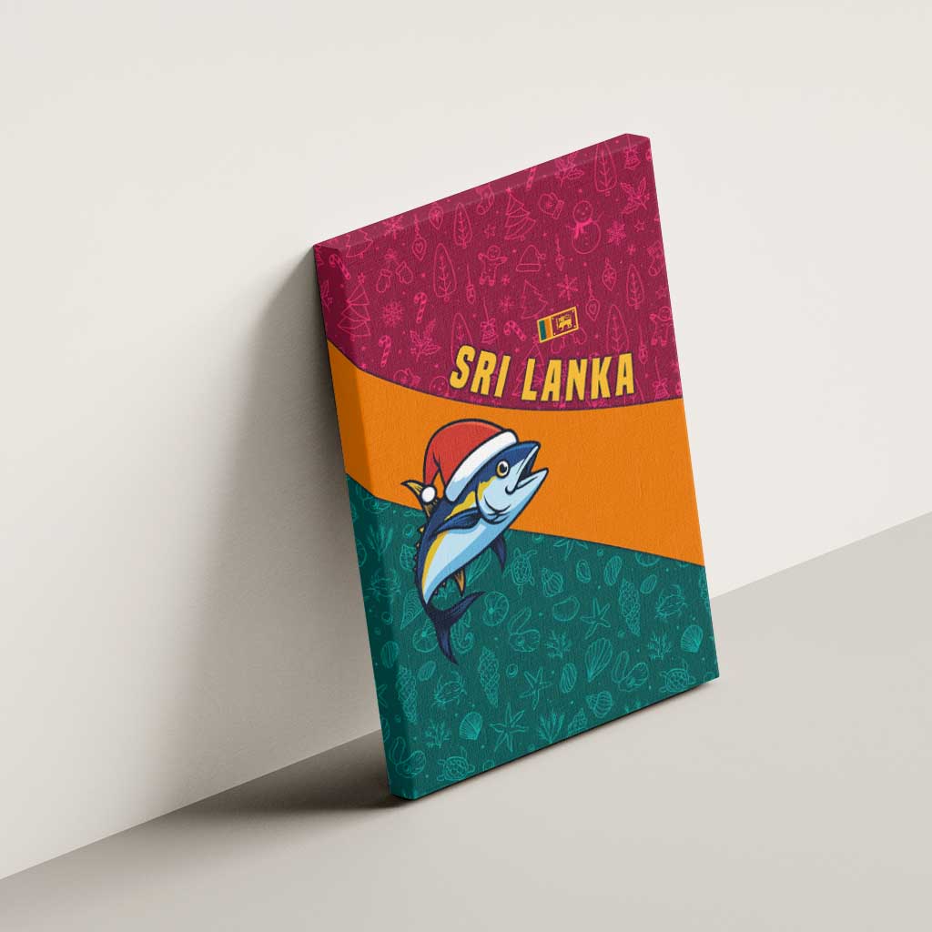 Sri Lanka Christmas Canvas Wall Art with Santa Hat Fish Ocean Icons and Tri Color Festive Design - Wonder Print Shop