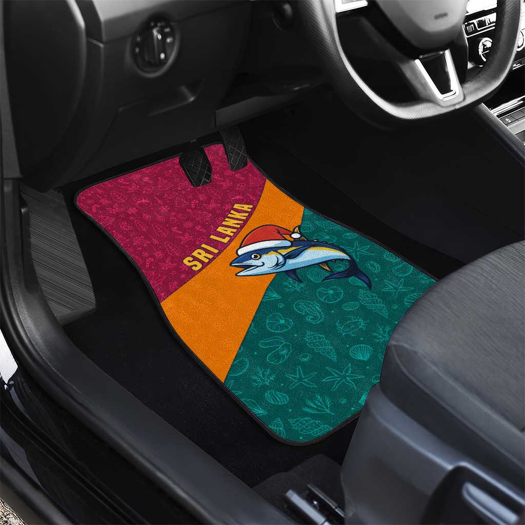 Sri Lanka Christmas Car Mats with Santa Hat Fish Ocean Icons and Tri Color Festive Design - Wonder Print Shop