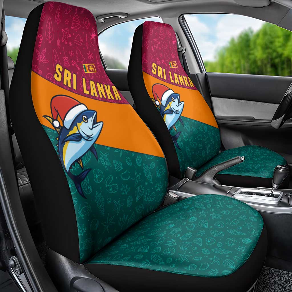 Sri Lanka Christmas Car Seat Cover with Santa Hat Fish Ocean Icons and Tri Color Festive Design - Wonder Print Shop