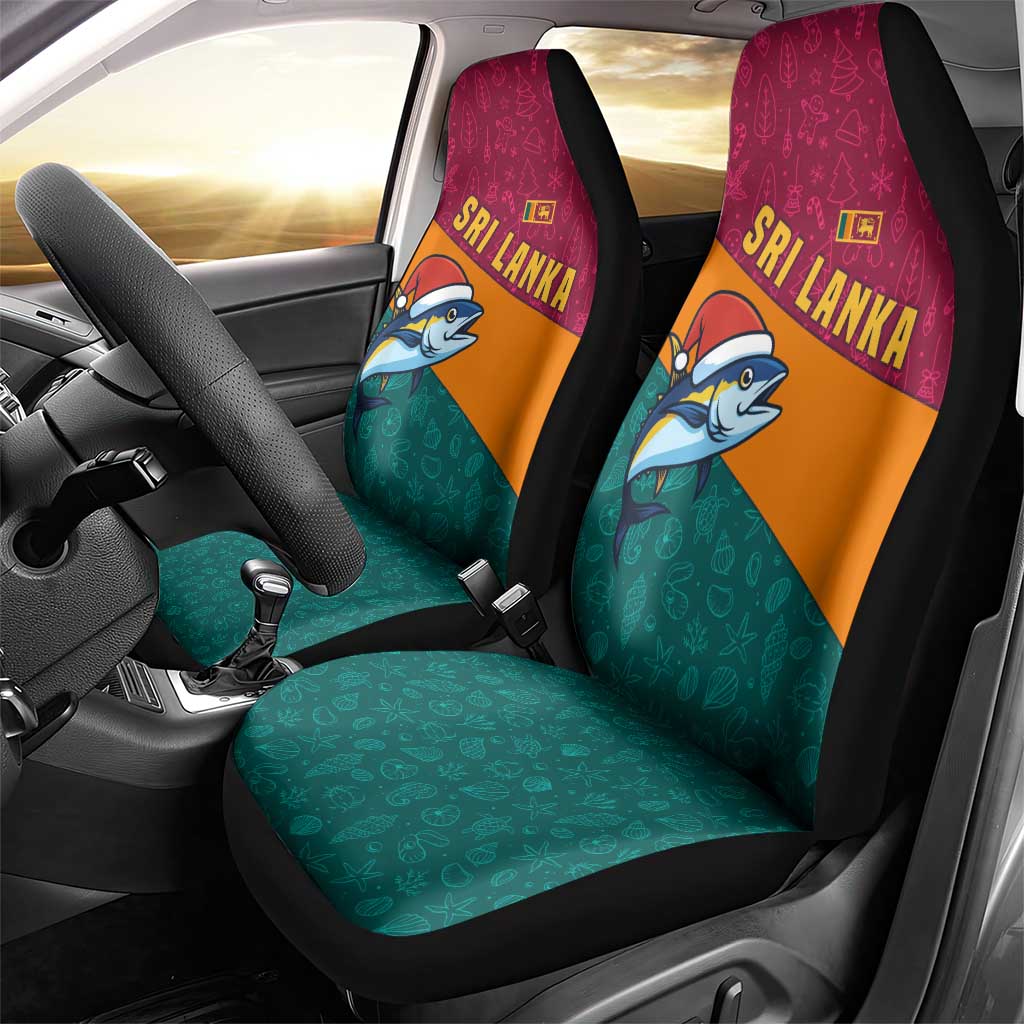 Sri Lanka Christmas Car Seat Cover with Santa Hat Fish Ocean Icons and Tri Color Festive Design - Wonder Print Shop